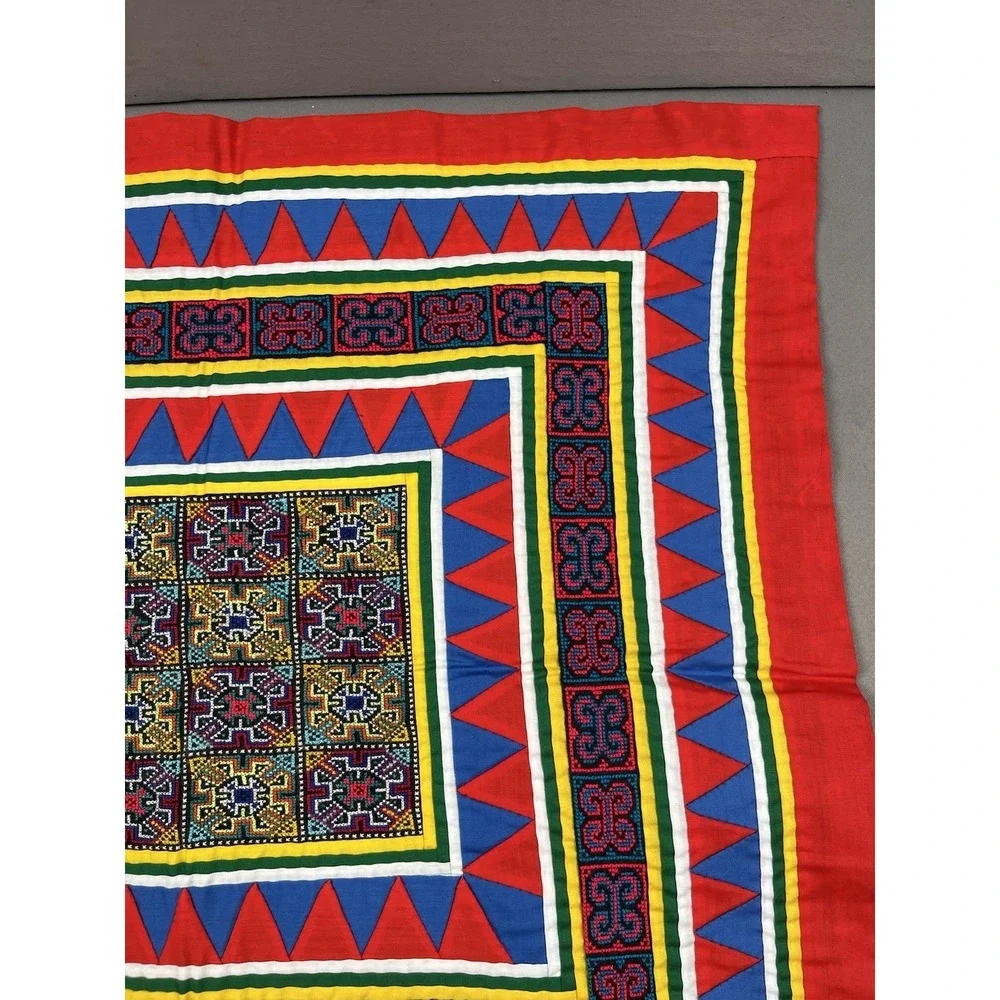Vintage Hmong Embroidered Handmade Folk Art Cloth Pillow Cover 21 X 23